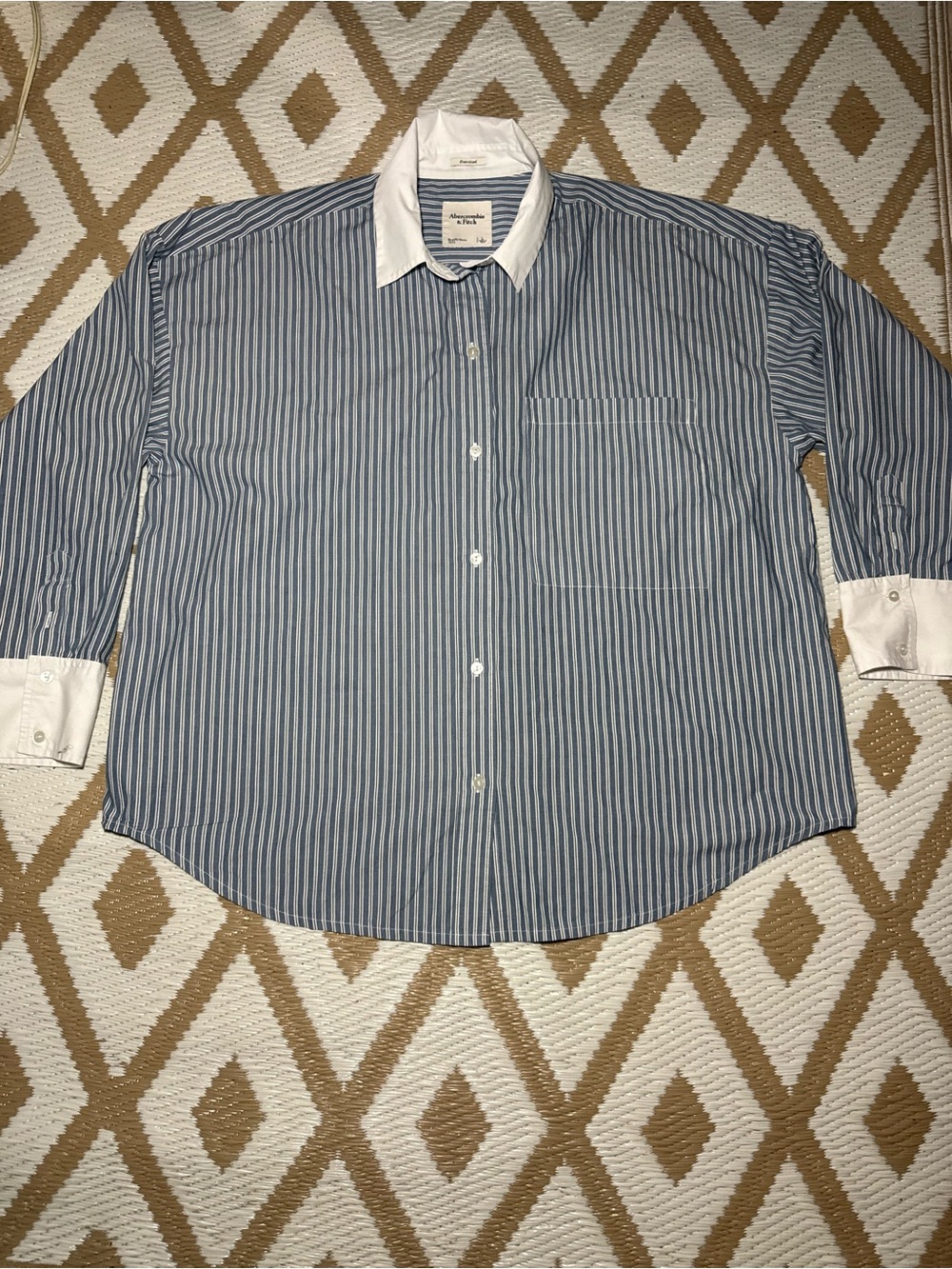 Abercrombie & Fitch Blue and White Striped Dress Shirt